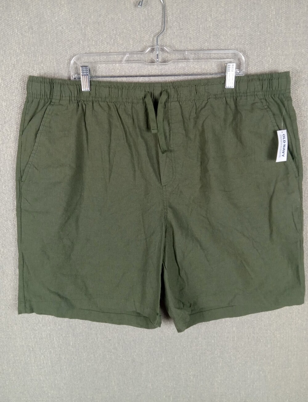 Old Navy Jogger Shorts Mens XXL Olive Green Linen-Blend Drawstring Summer Casual